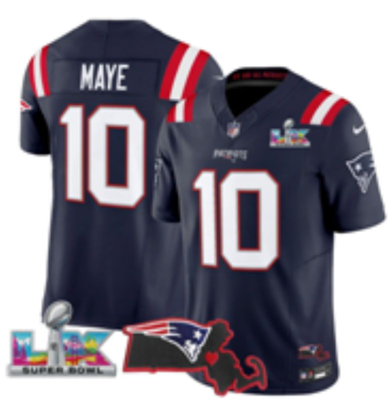 Men 2026 New England Patriots #10 Maye Blue Super Bowl Nike Limited NFL Jersey style 06->more jerseys->MLB Jersey
